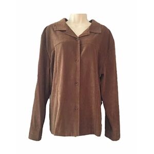 BRIGGS NEW YORK Saddle Brown Faux Suede Shirt Jacket – Size 18
